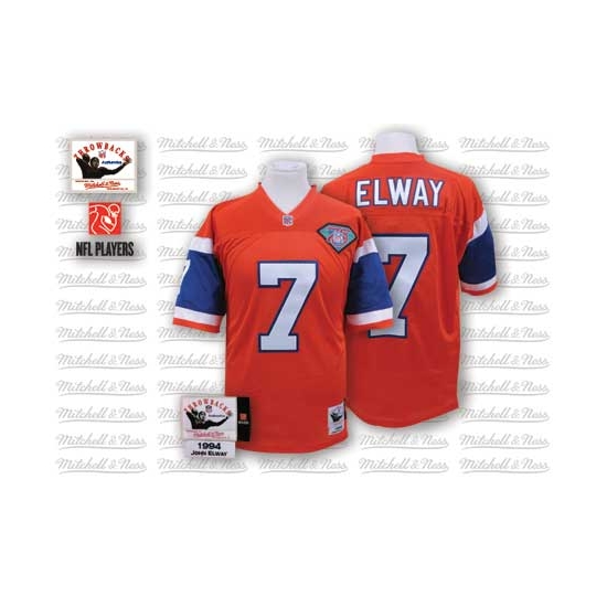 Mitchell and Ness John Elway Denver Broncos With 75TH Patch Authentic Throwback Jersey - Orange