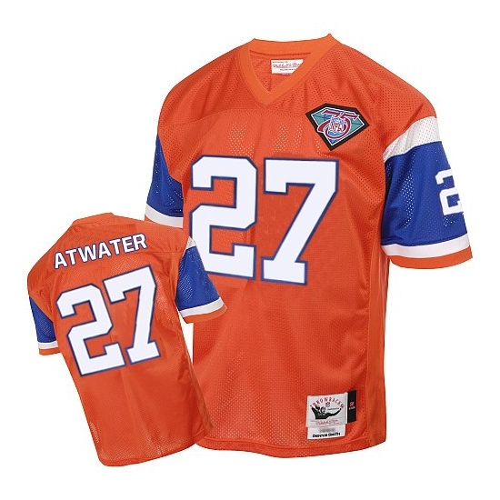 Mitchell and Ness Steve Atwater Denver Broncos With 75TH Patch Authentic Throwback Jersey - Orange